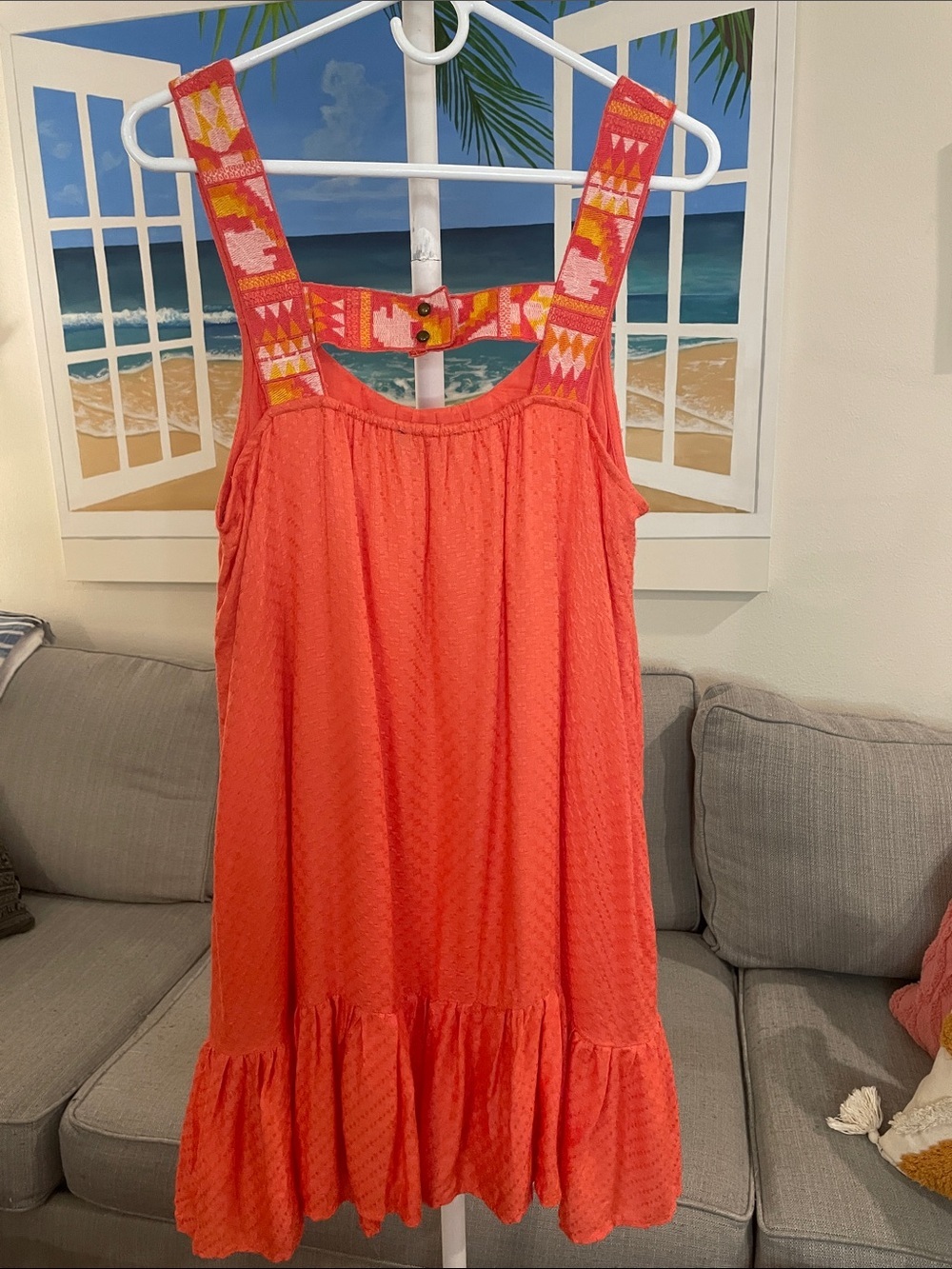 Anthropologie Coral Embroidered Ruffle-Hem Midi Sundress - Picture 7 of 9